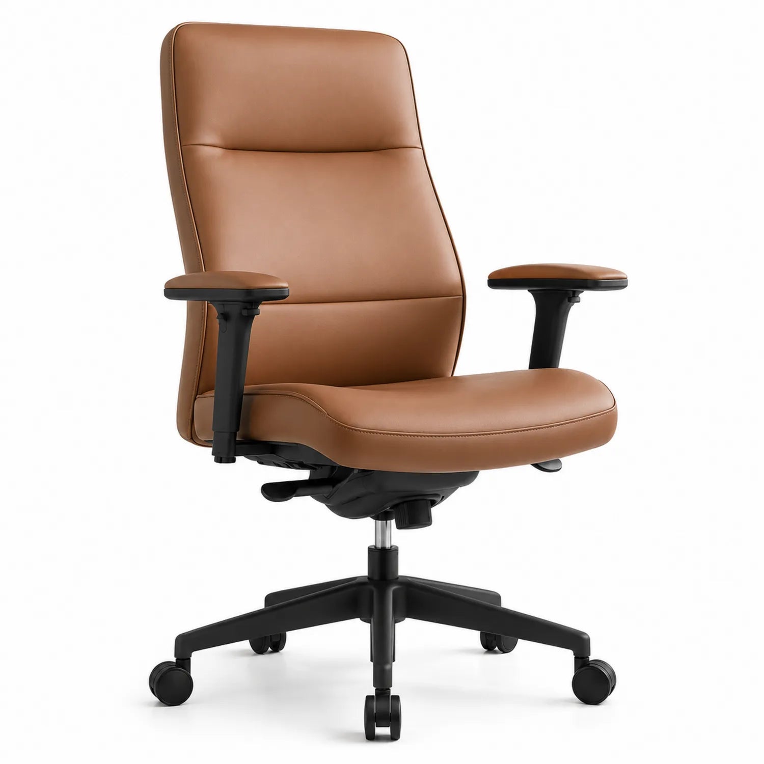 Sedia da ufficio in pelle marrone con base girevole