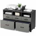 Cassettiera da Ufficio in MDF con Cassetti e Ruote Colore Grigio e Nero