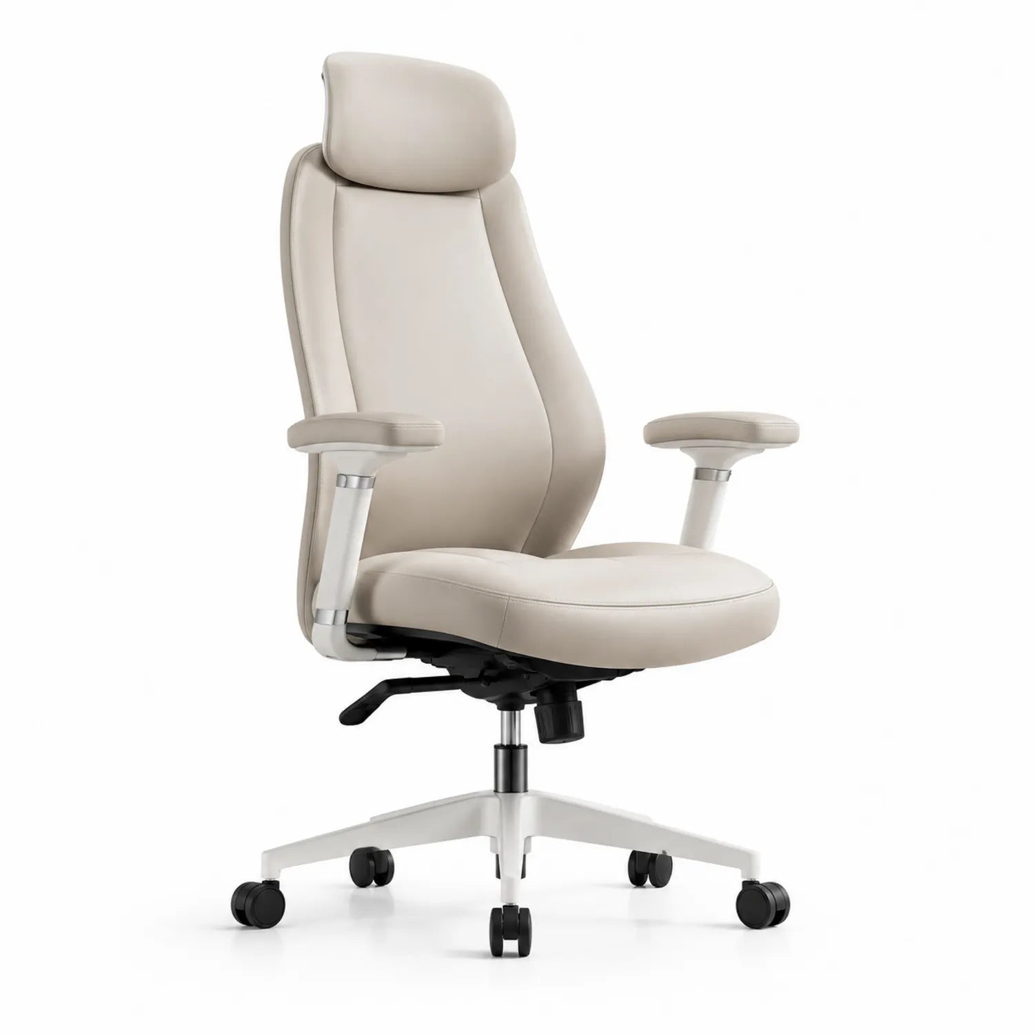 Sedia da ufficio ergonomica in pelle sintetica regolabile beige
