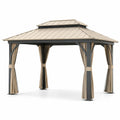 Gazebo in Alluminio con Tetto in Acciaio e Tende in Poliestere Beige
