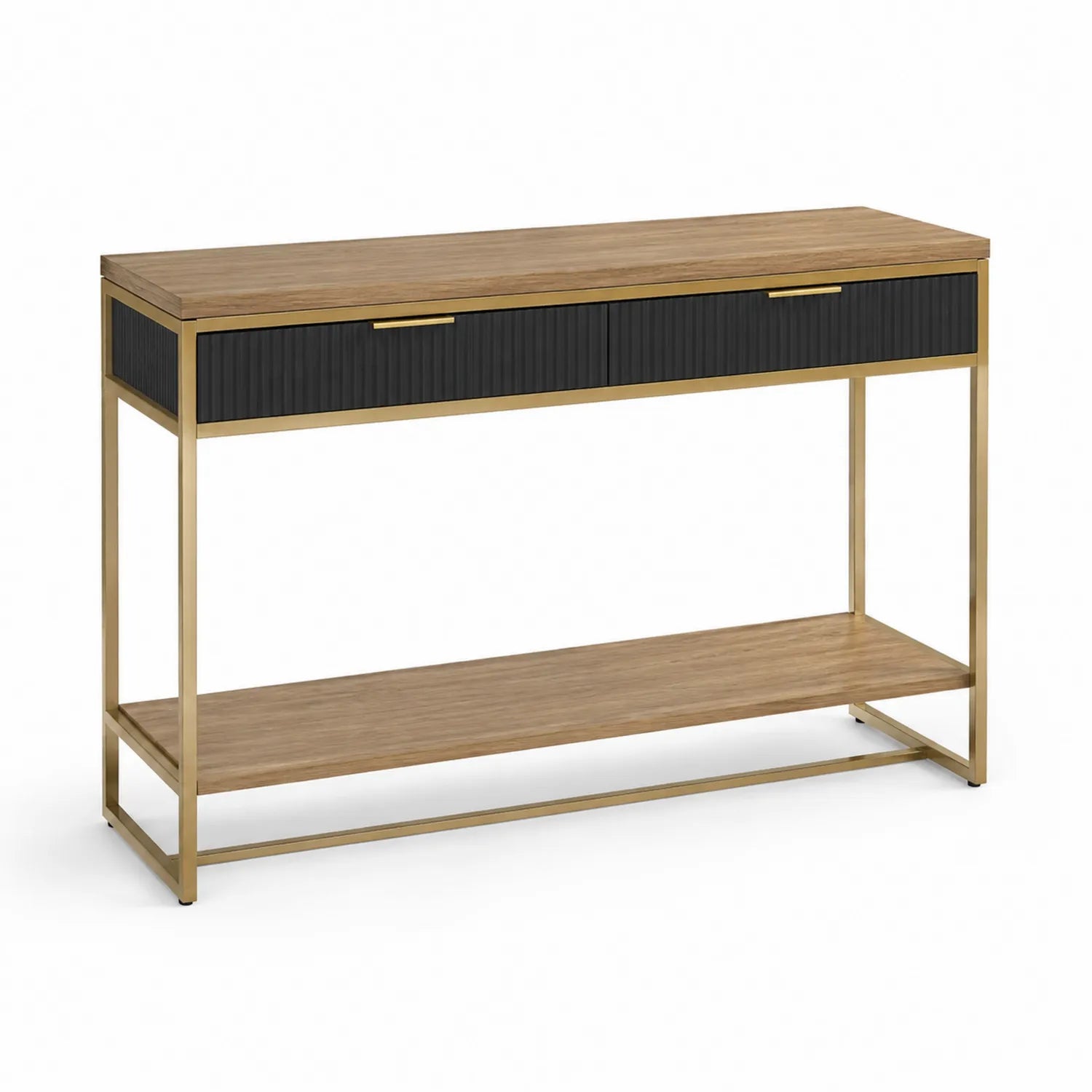 Consolle Tavolo Rettangolare in Legno e Metallo Oro Nero 120x35x80 cm