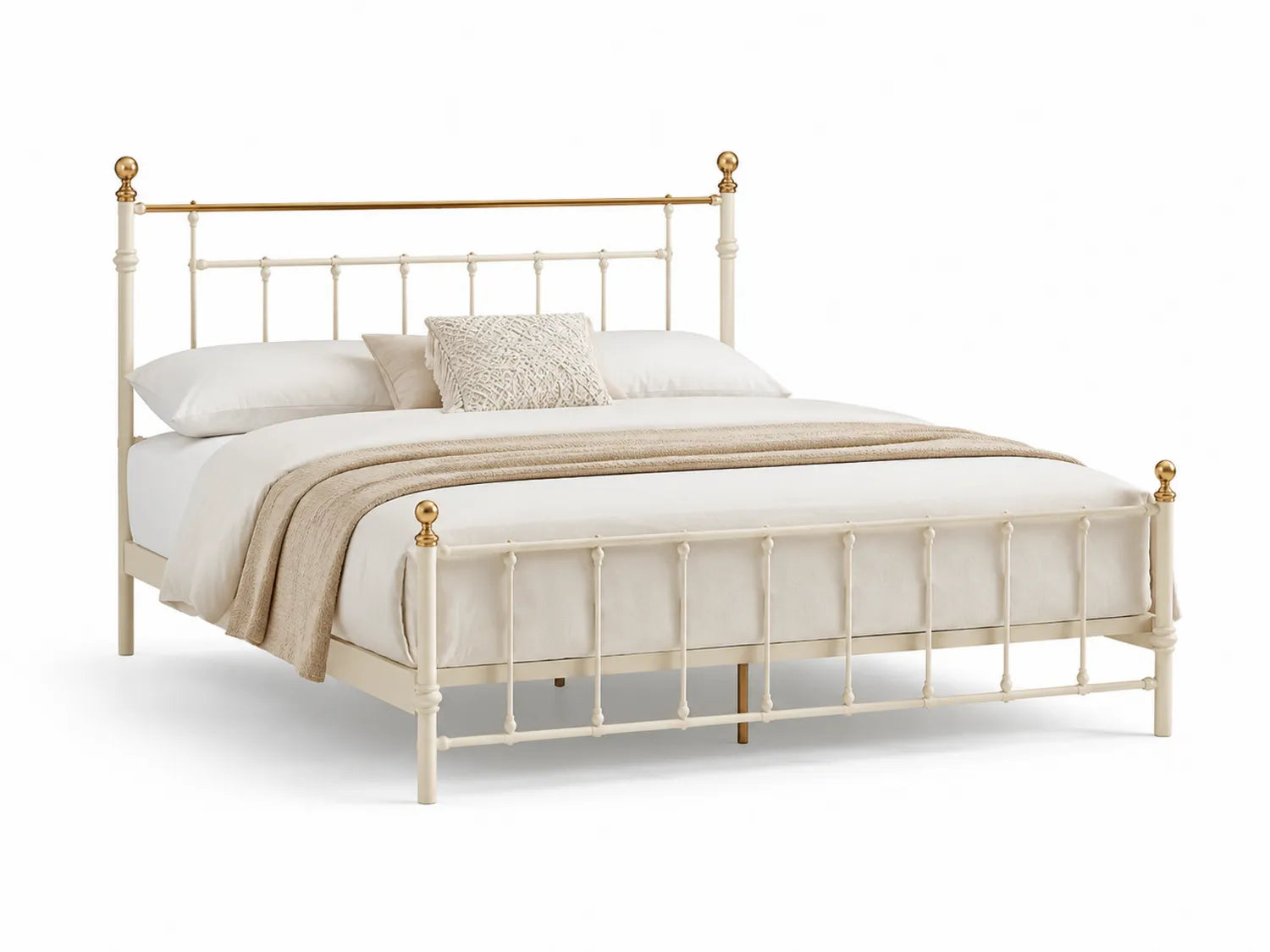Letto matrimoniale in metallo bianco e dorato