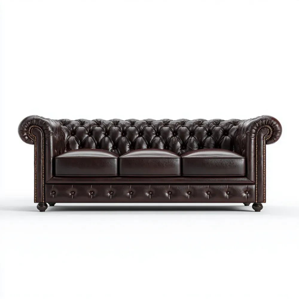 Chesterfield Leather Sofa 220x90x75 cm - Dark Brown - Classic Design