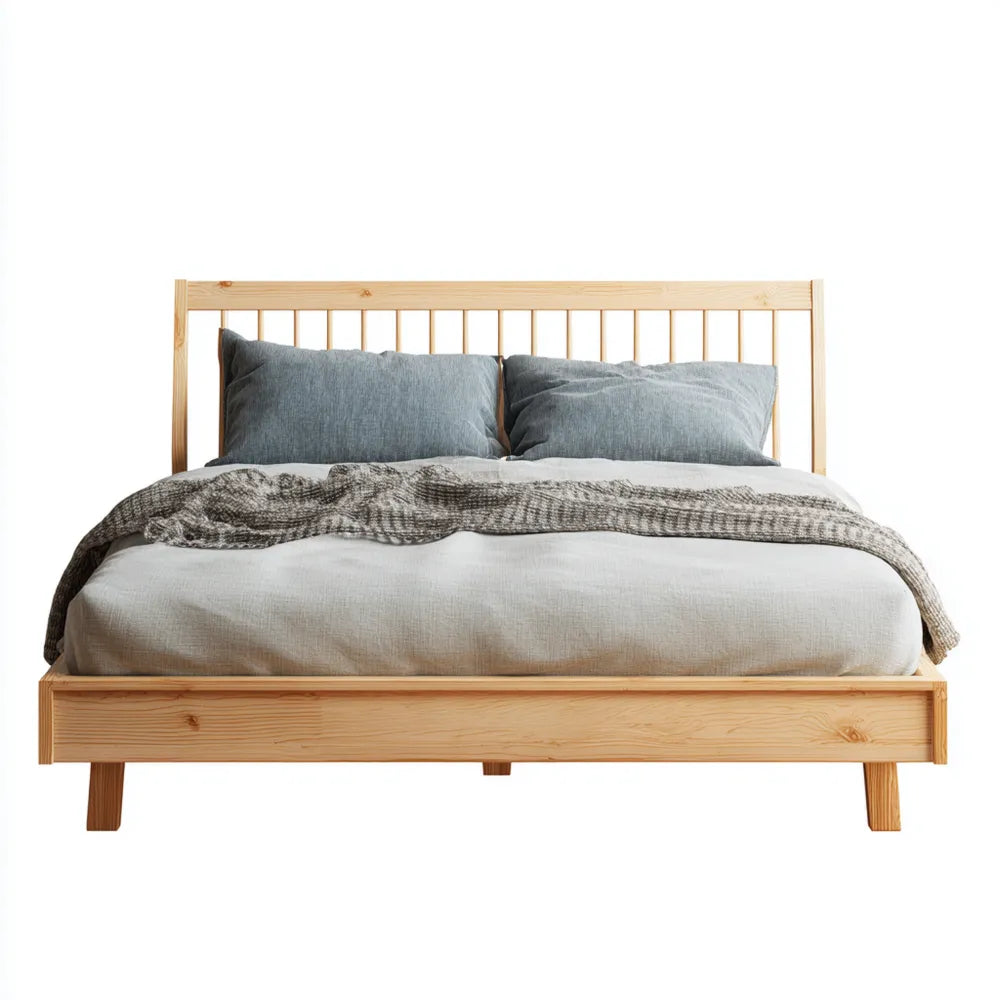 Double Bed Solid Wood Frame 200x150x100 cm – Natural Finish – Modern Design