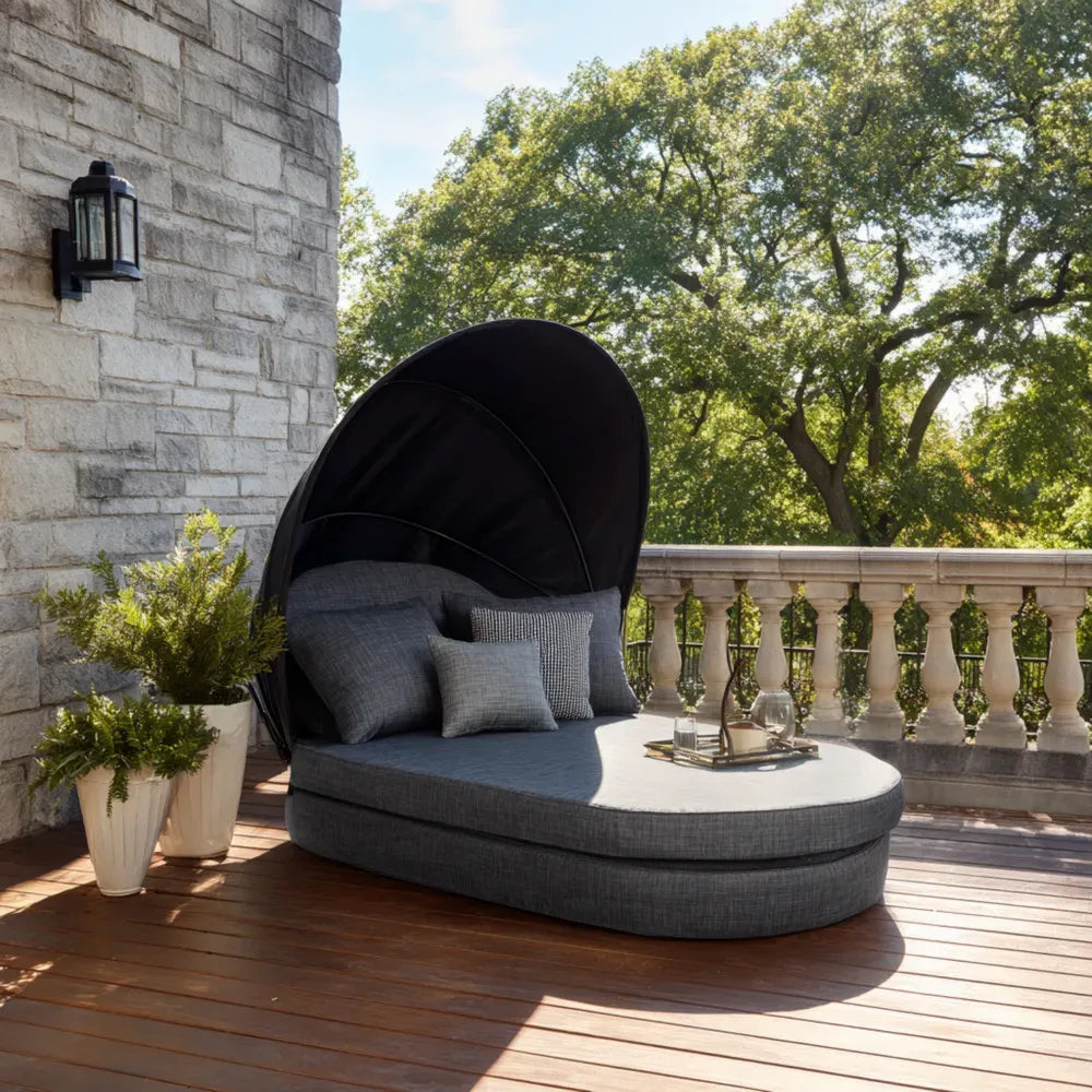 Outdoor Patio Recliner with Canopy - 200x150x160 cm - Grey - Modern Design