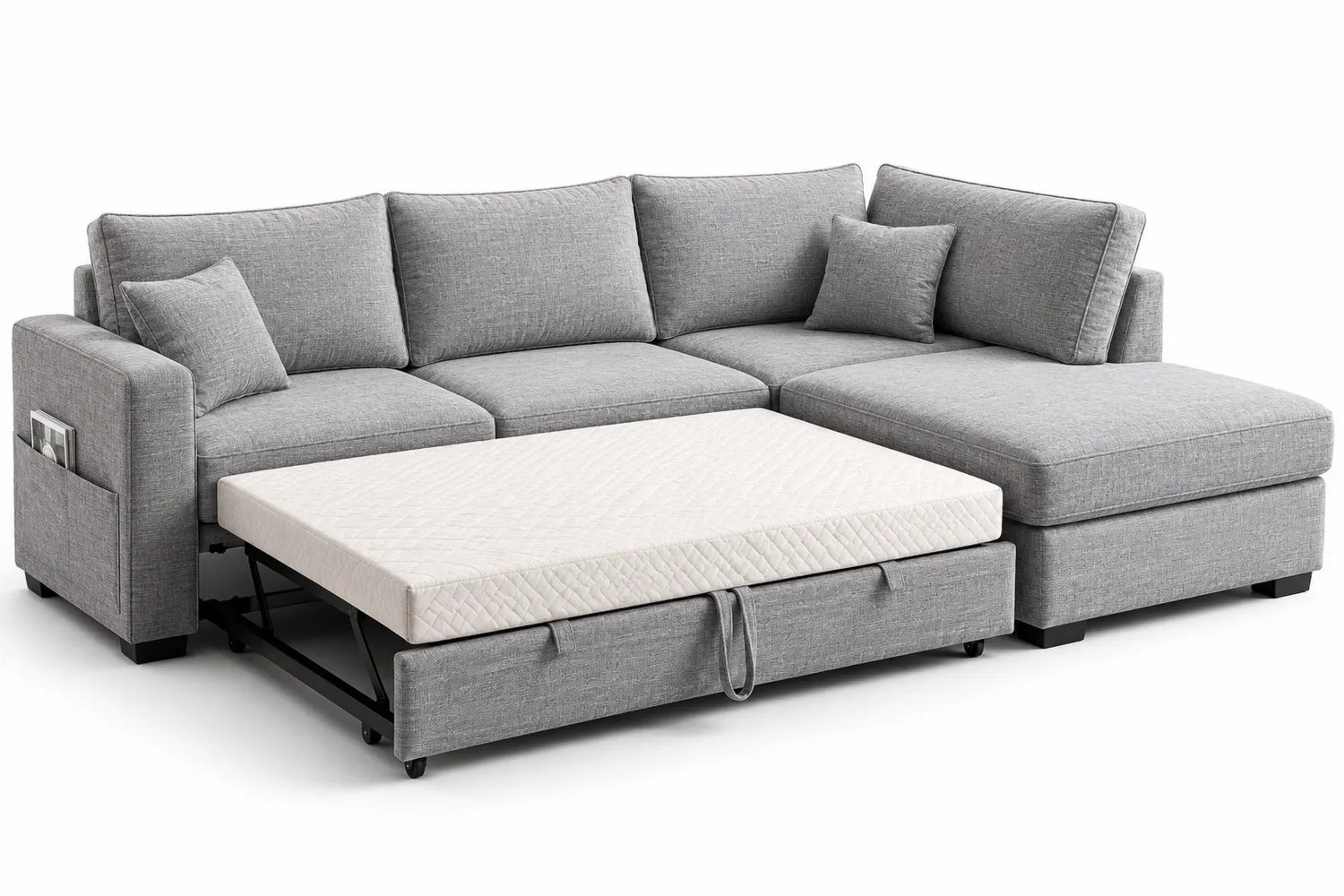 Divano Letto Angolare in Tessuto Grigio Poliestere