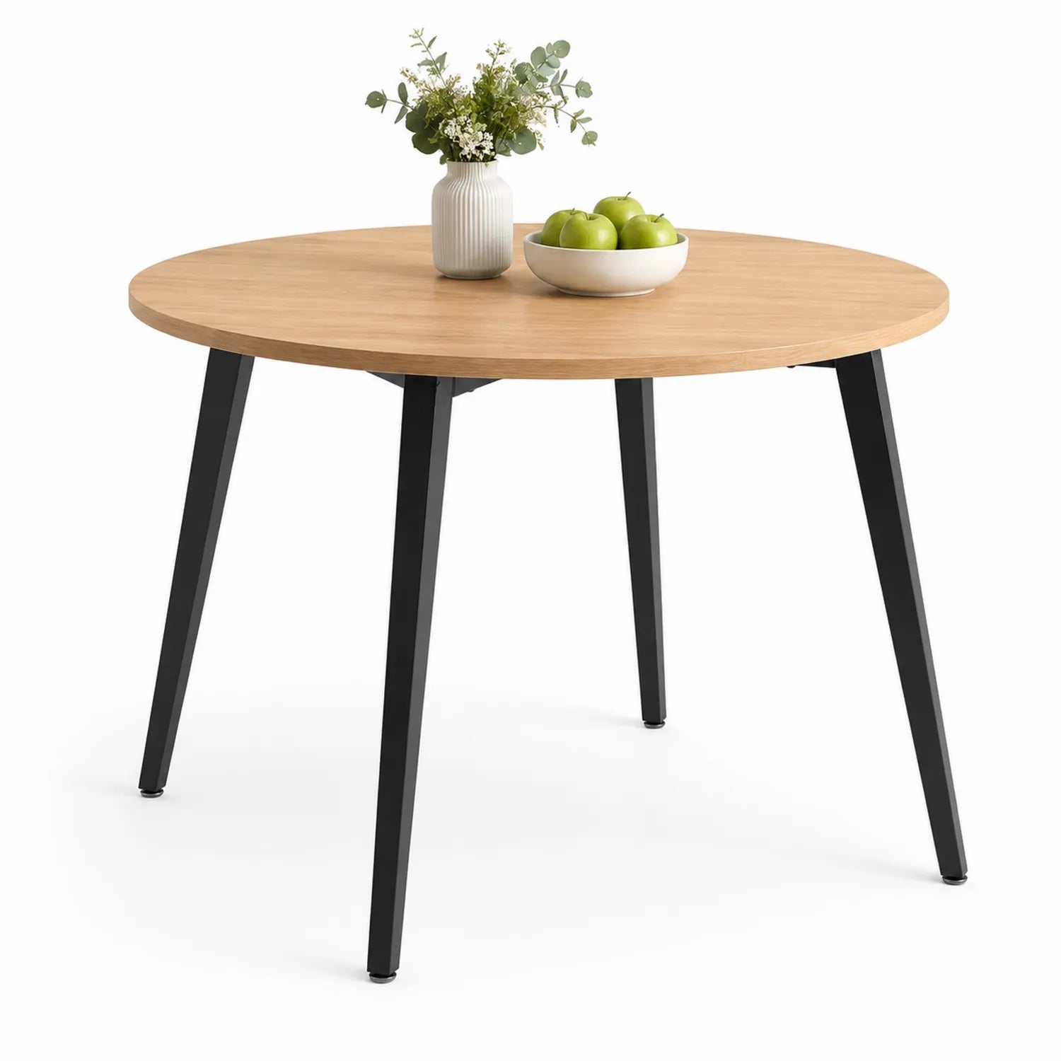 Tavolo rotondo in legno e metallo Ø100 cm naturale e nero