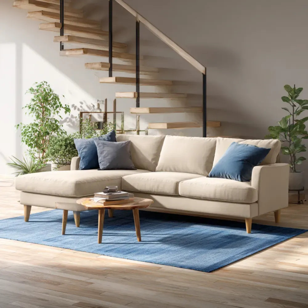 Sectional Sofa Fabric Upholstery Modern Beige – 250x90x80 cm