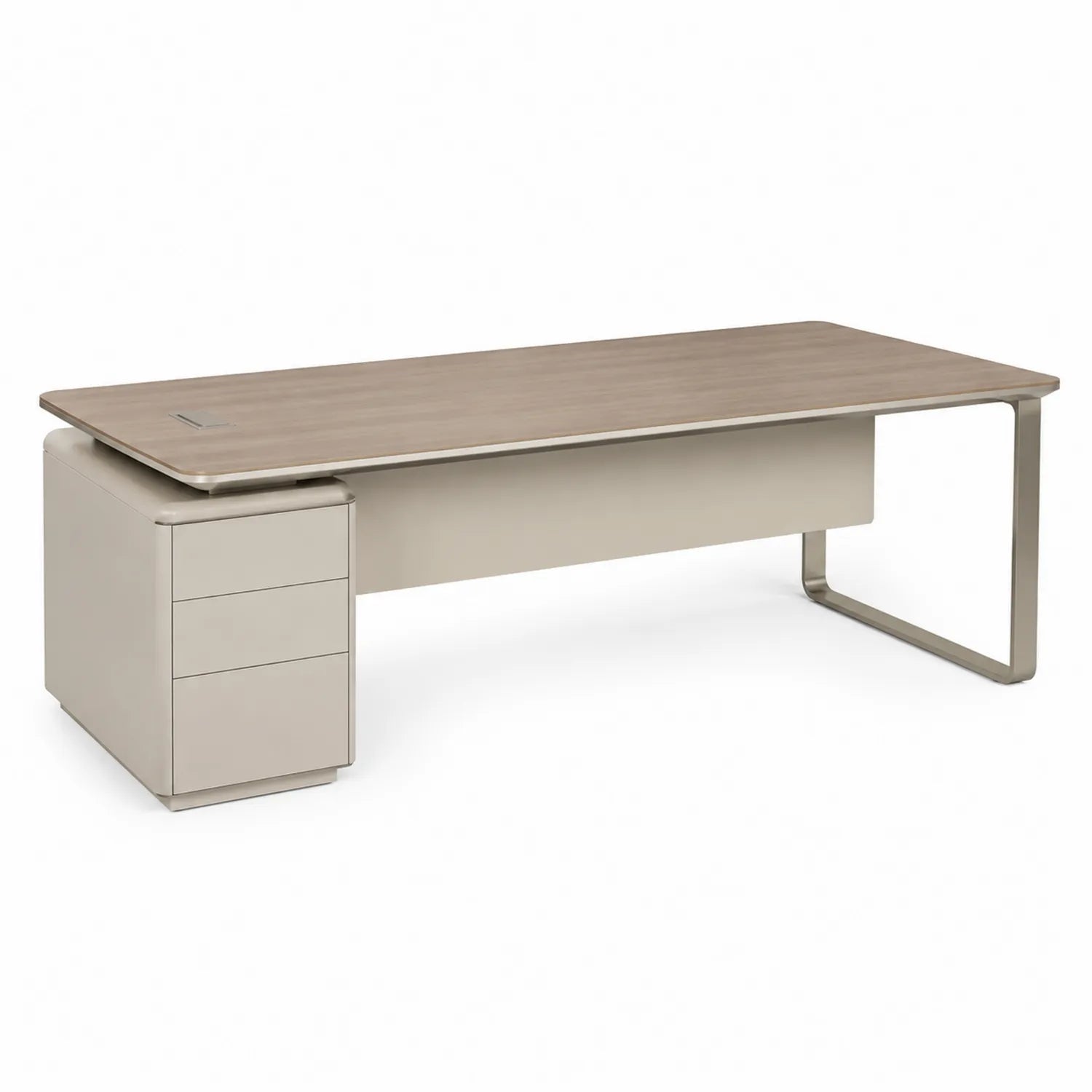 Scrivania in Legno con Struttura in Metallo e Mobiletto Beige