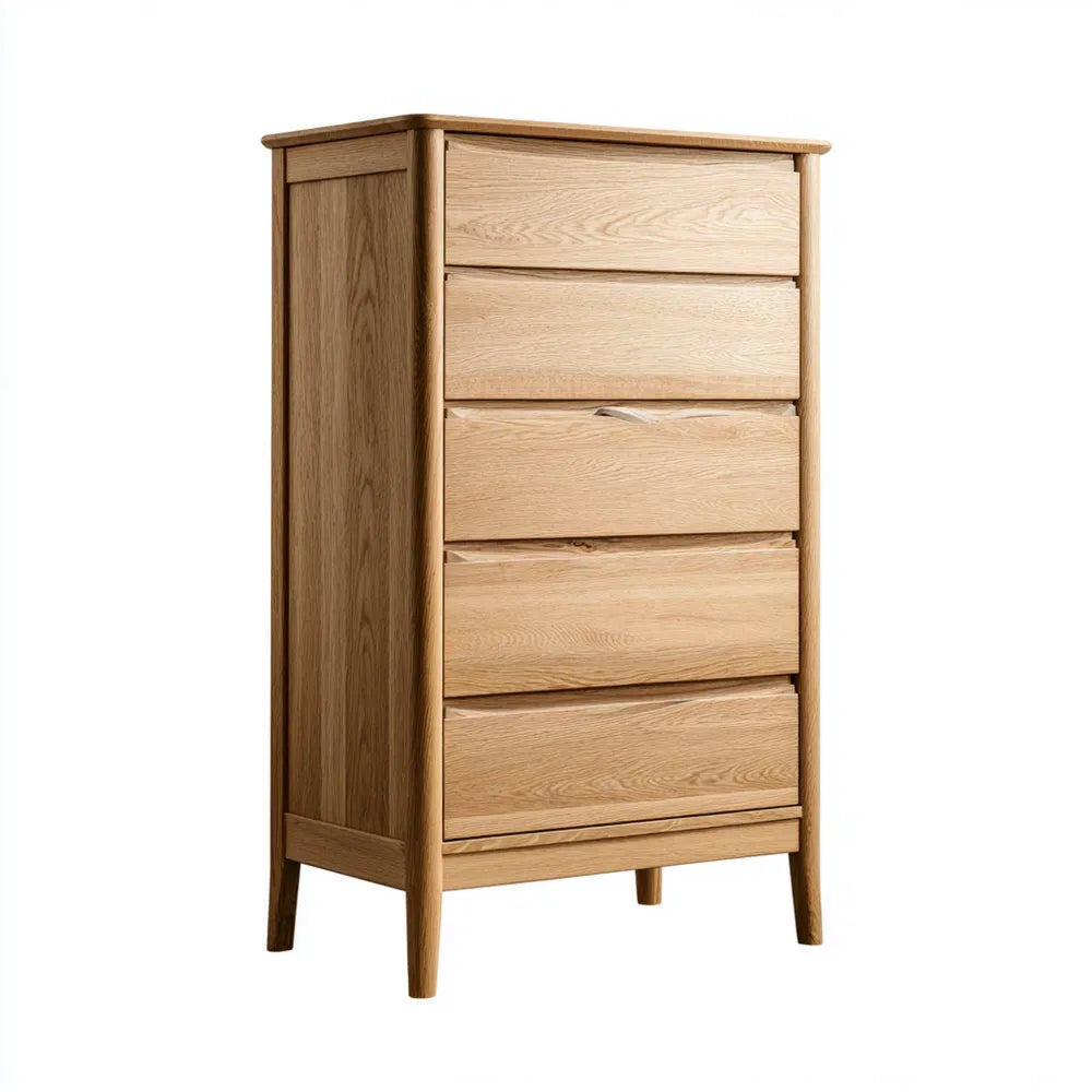 Chest of Drawers 60x45x120 cm Solid Oak 5-Drawer Natural Finish - Modern Style