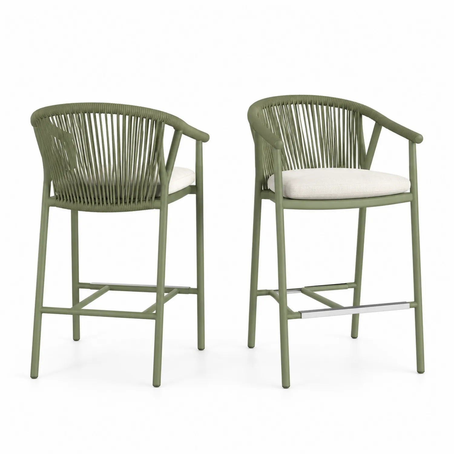 Set di sedie da esterno in alluminio e corda, Verde
