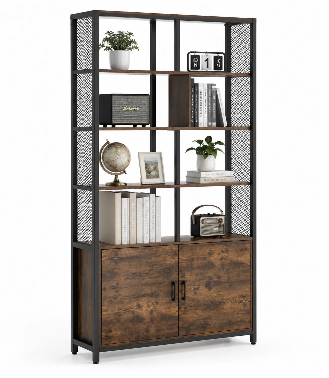 Scaffale in Metallo e Legno MDF Nero e Marrone, 180x80x40 cm