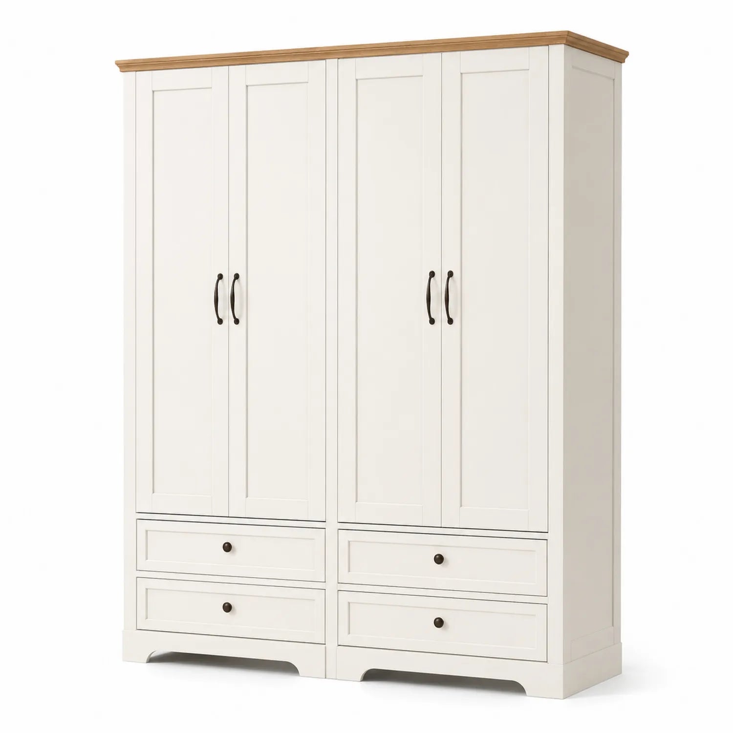 Armadio Guardaroba a 4 Ante con Cassetti in Legno e MDF