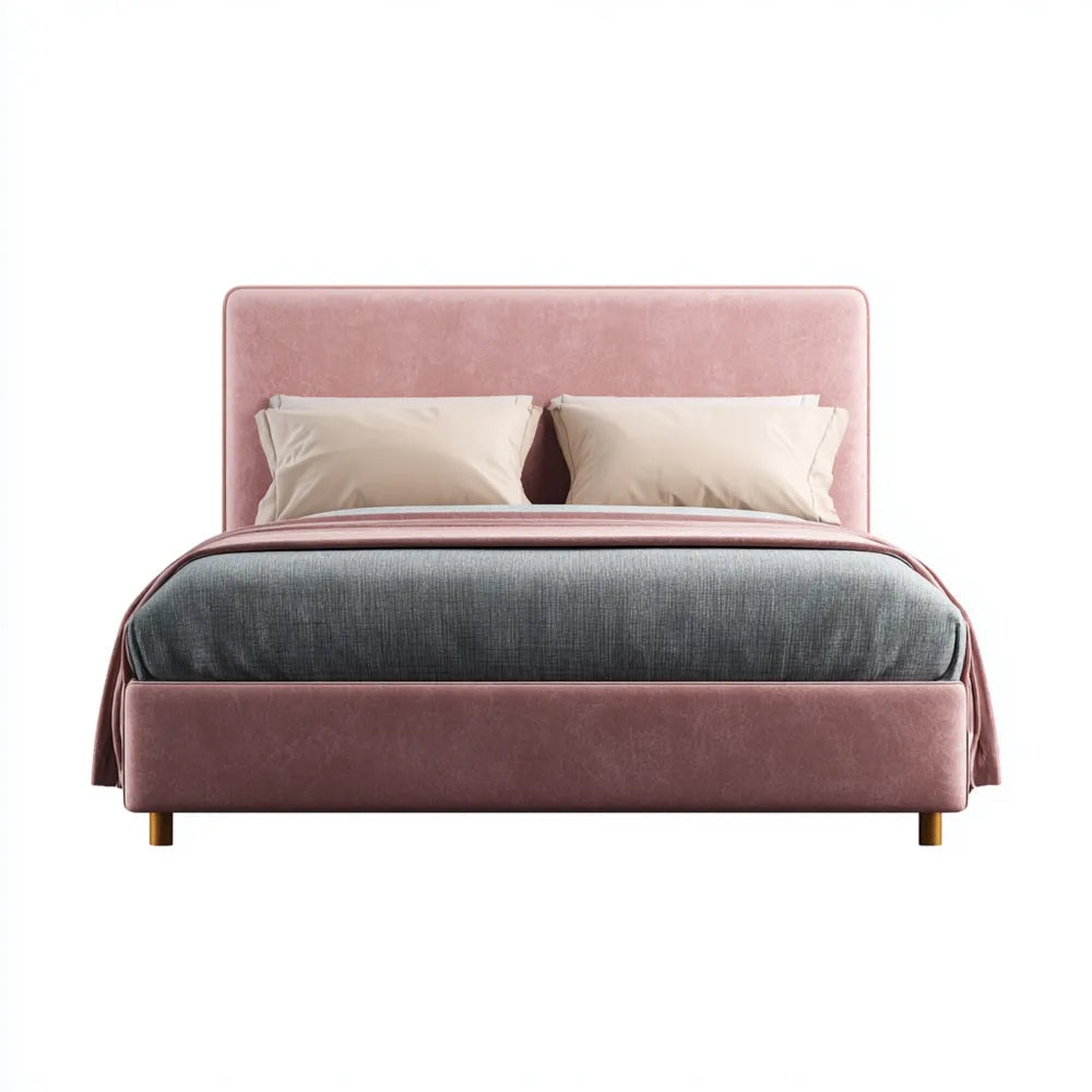 Double Bed 200x140x120 cm - Velvet Upholstery Pink - Contemporary Style