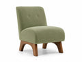 Sedia lounge in tessuto poliestere verde con gambe in legno massello