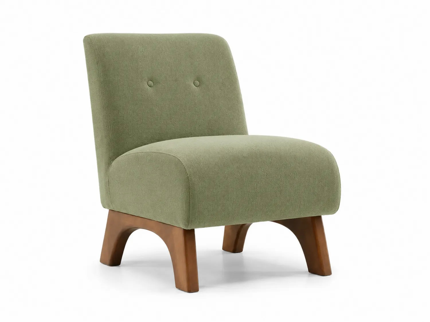 Sedia lounge in tessuto poliestere verde con gambe in legno massello