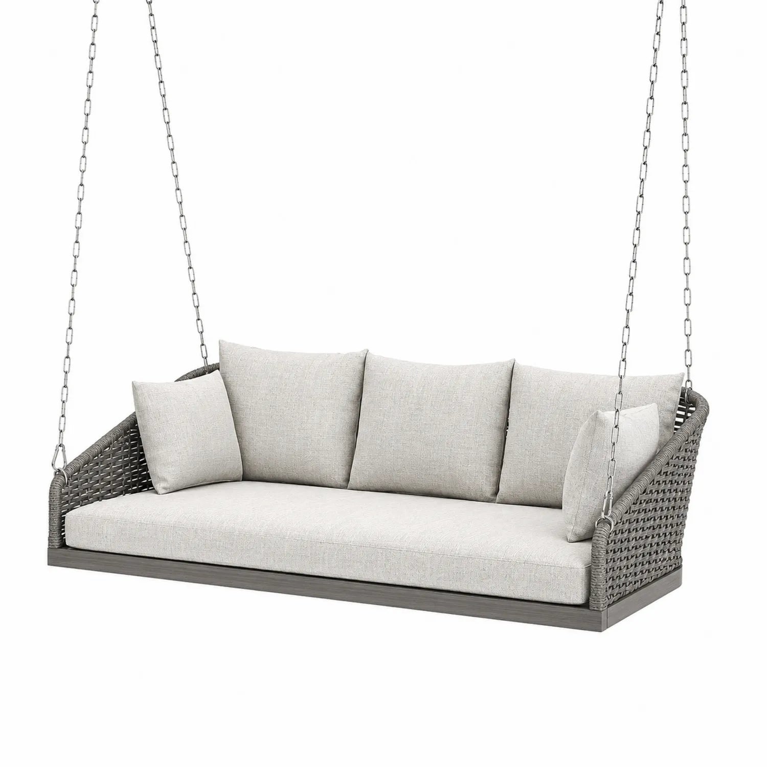 Dondolo Sospeso in Rattan con Cuscini in Tessuto Grigio Chiaro