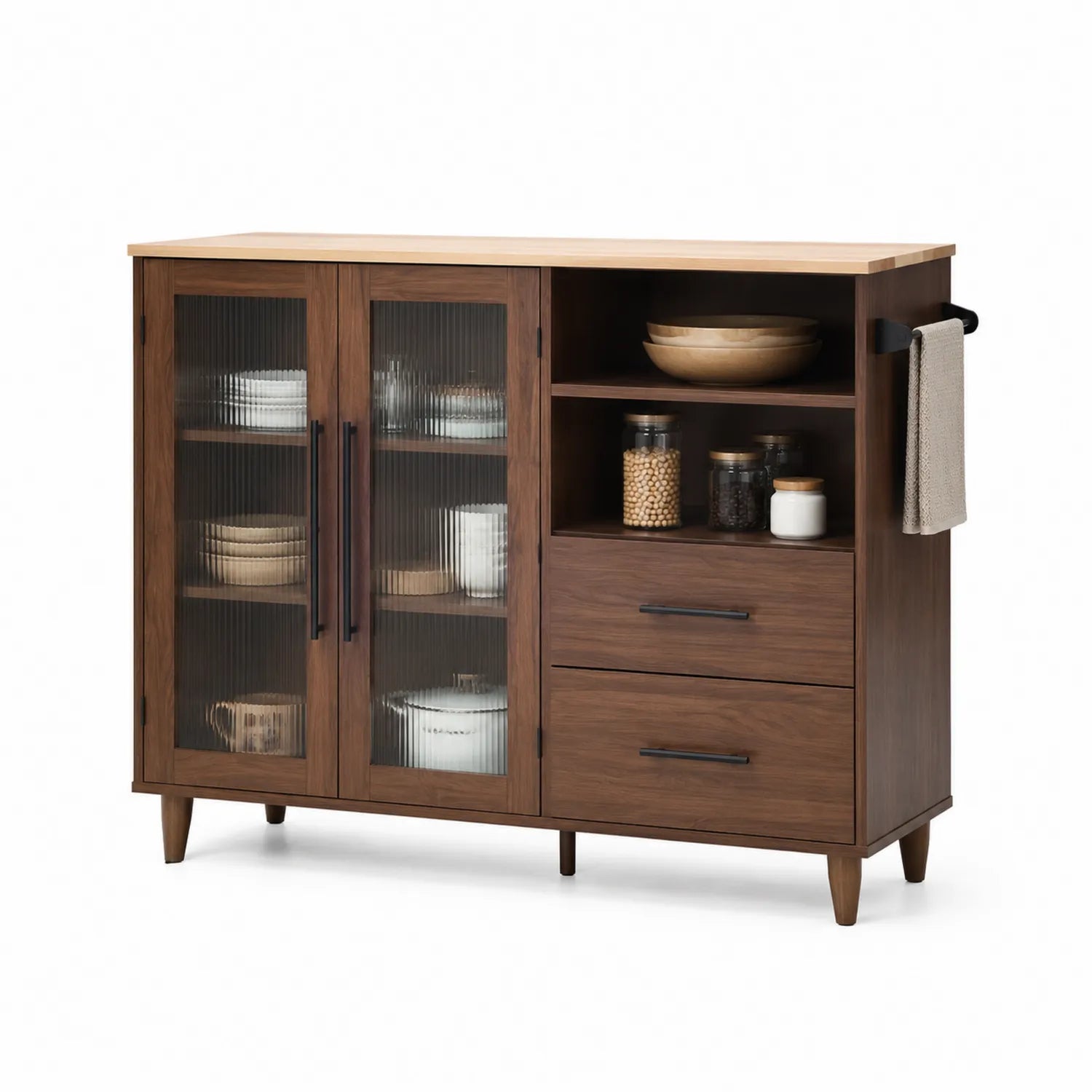Credenza in Legno con Ante in Vetro e Cassetti Marroni 120x40x90 cm