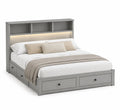Letto matrimoniale in legno con scaffali e cassetti, 200x160 cm, Grigio