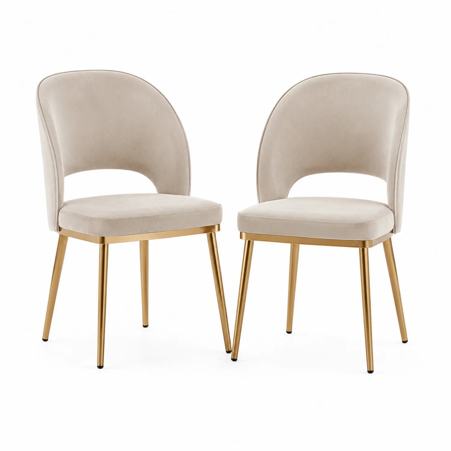 Set di 2 Sedie in Velluto Beige con Gambe in Metallo