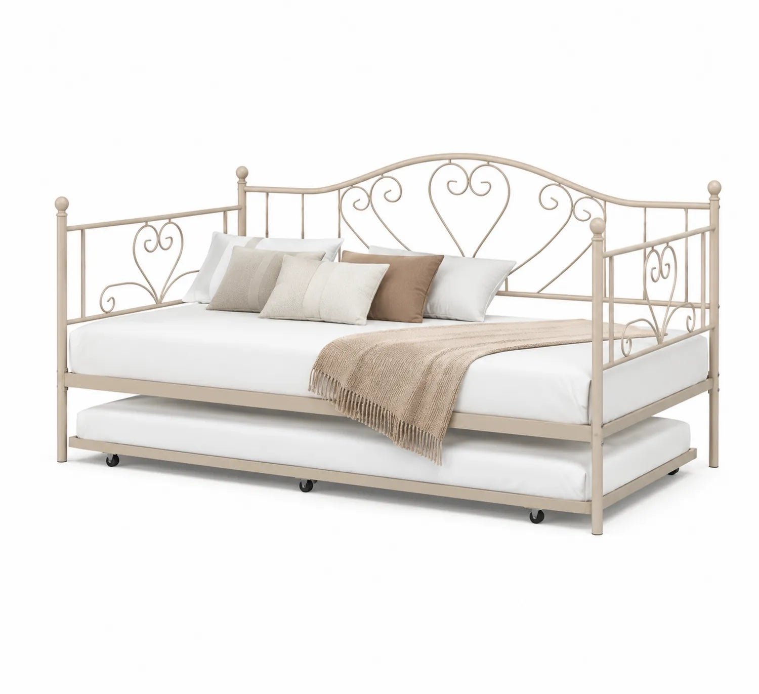 Divano Letto in Metallo con Letto Estraibile Beige