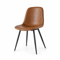 Sedia da pranzo in pelle sintetica marrone con gambe in metallo nero
