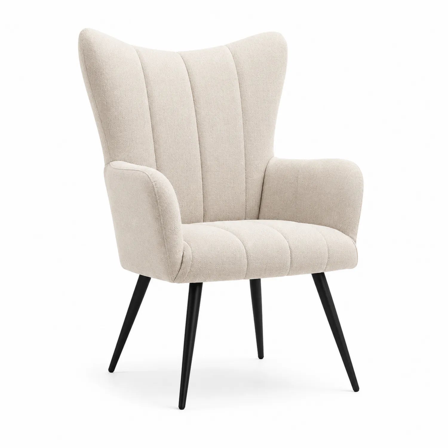 Poltrona in Tessuto Poliestere Beige con Gambe in Metallo Nero