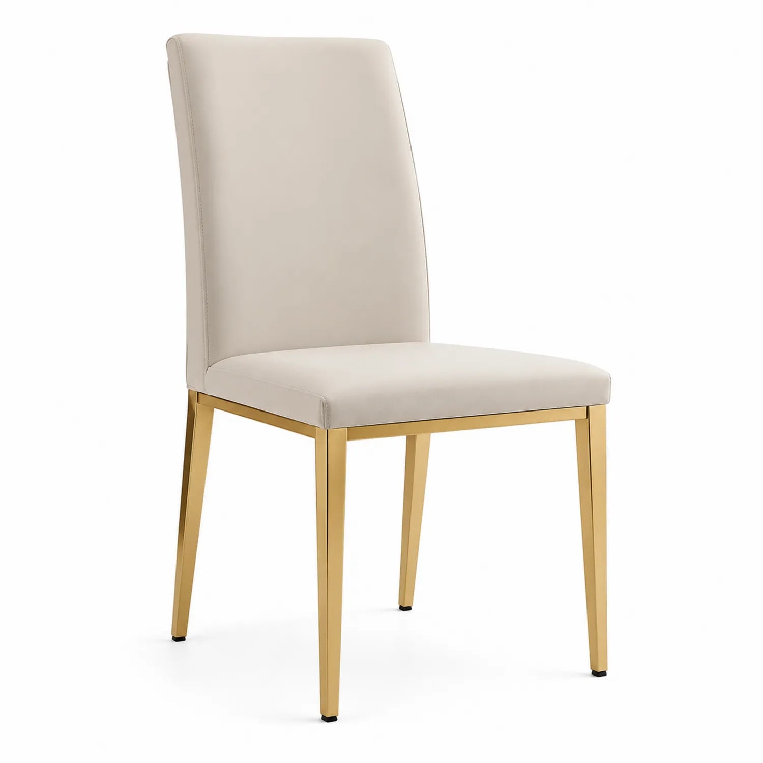 Sedia in pelle sintetica beige con gambe in acciaio dorato