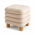Pouf quadrato in tessuto bouclé e legno 40x40x45 cm Beige