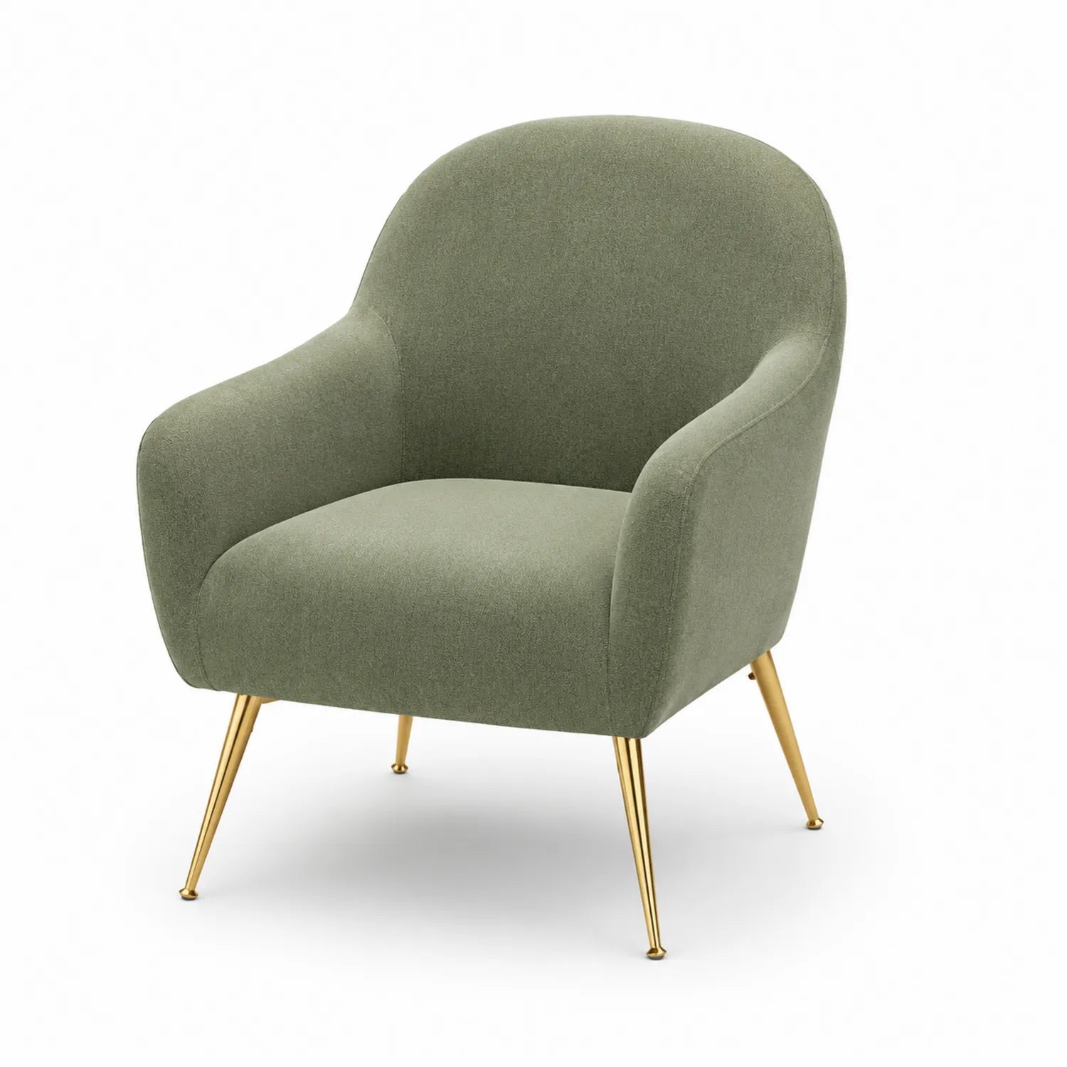 Poltrona in tessuto poliestere verde con gambe in metallo dorate