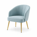 Poltrona in velluto azzurro con gambe in metallo