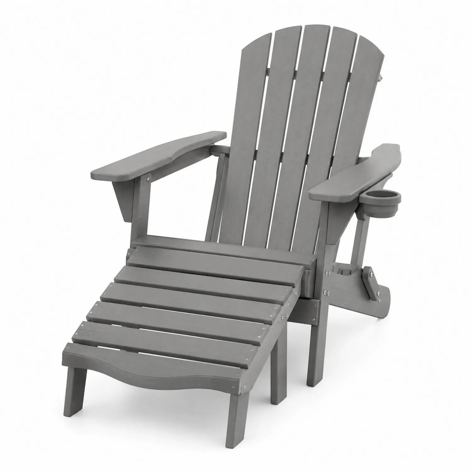 Sedia Adirondack da Esterno in Legno Grigio con Poggiapiedi