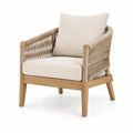 Poltrona in teak e corda con cuscini in tessuto beige
