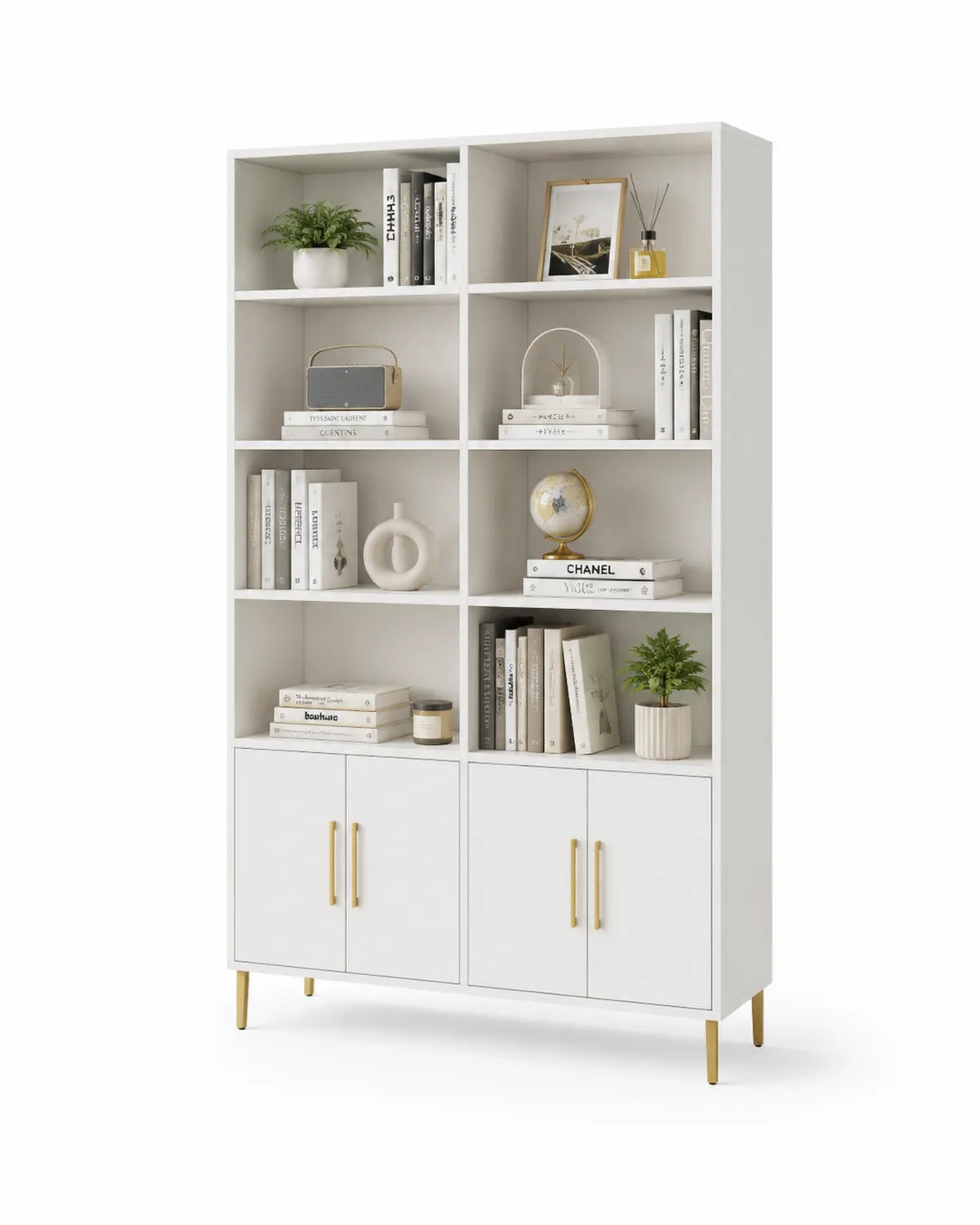 Libreria in MDF Bianco con Ante e Ripiani