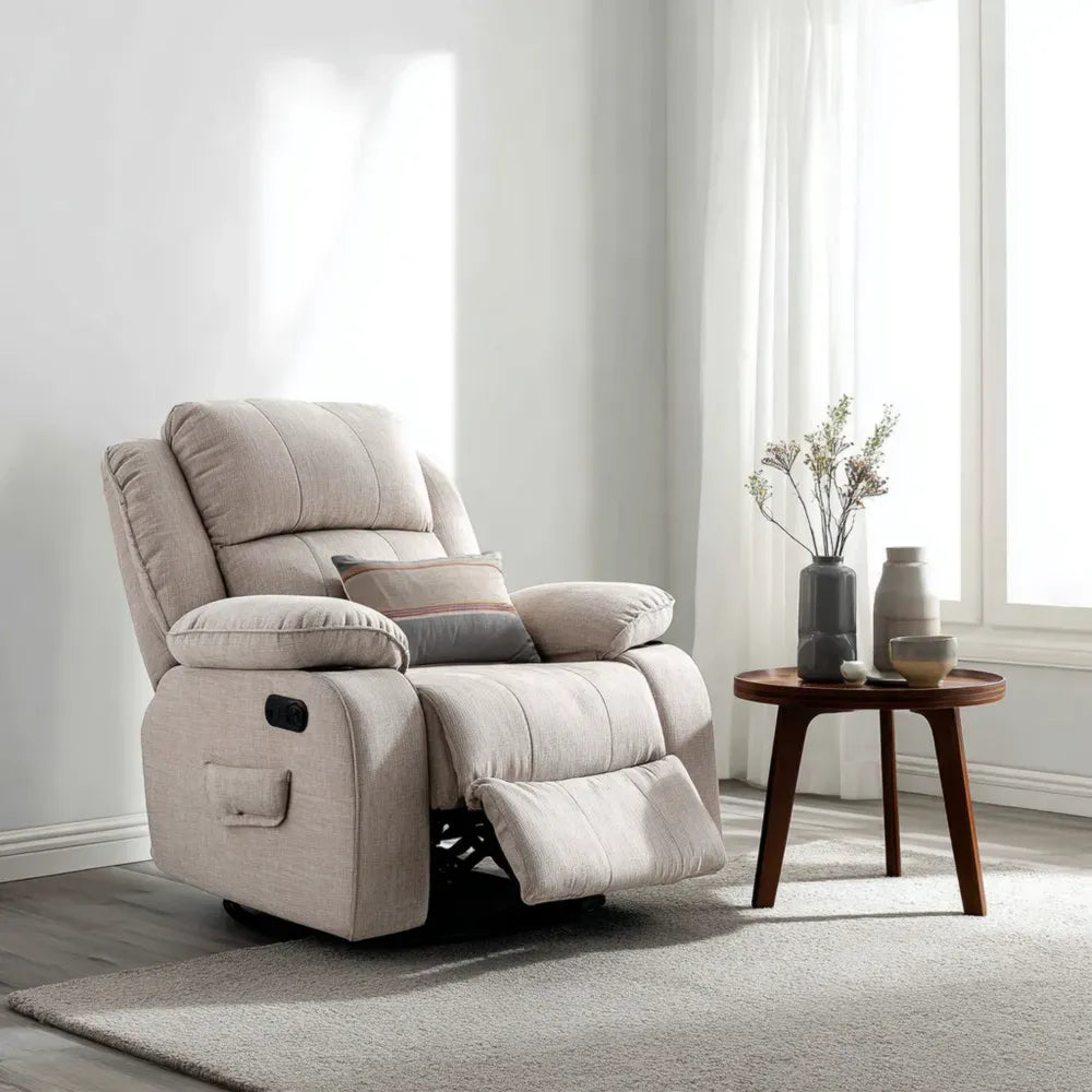 Recliner Chair 35.4x37.4x39.4 Inch Fabric Upholstery Beige - Modern Design