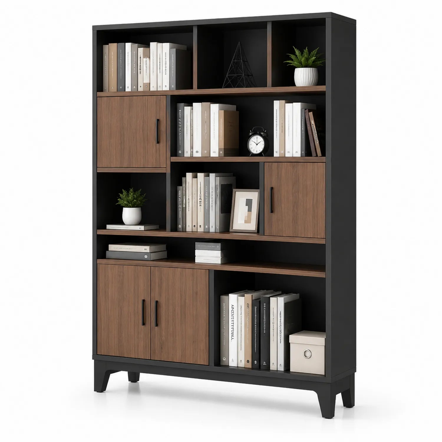 Libreria in MDF Noce e Nero H200xL120xP30cm