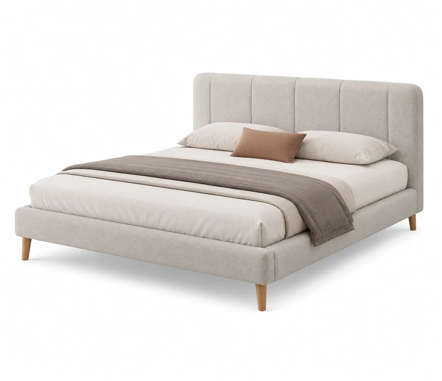 Letto matrimoniale in tessuto con cuscini e coperte 160x200 cm