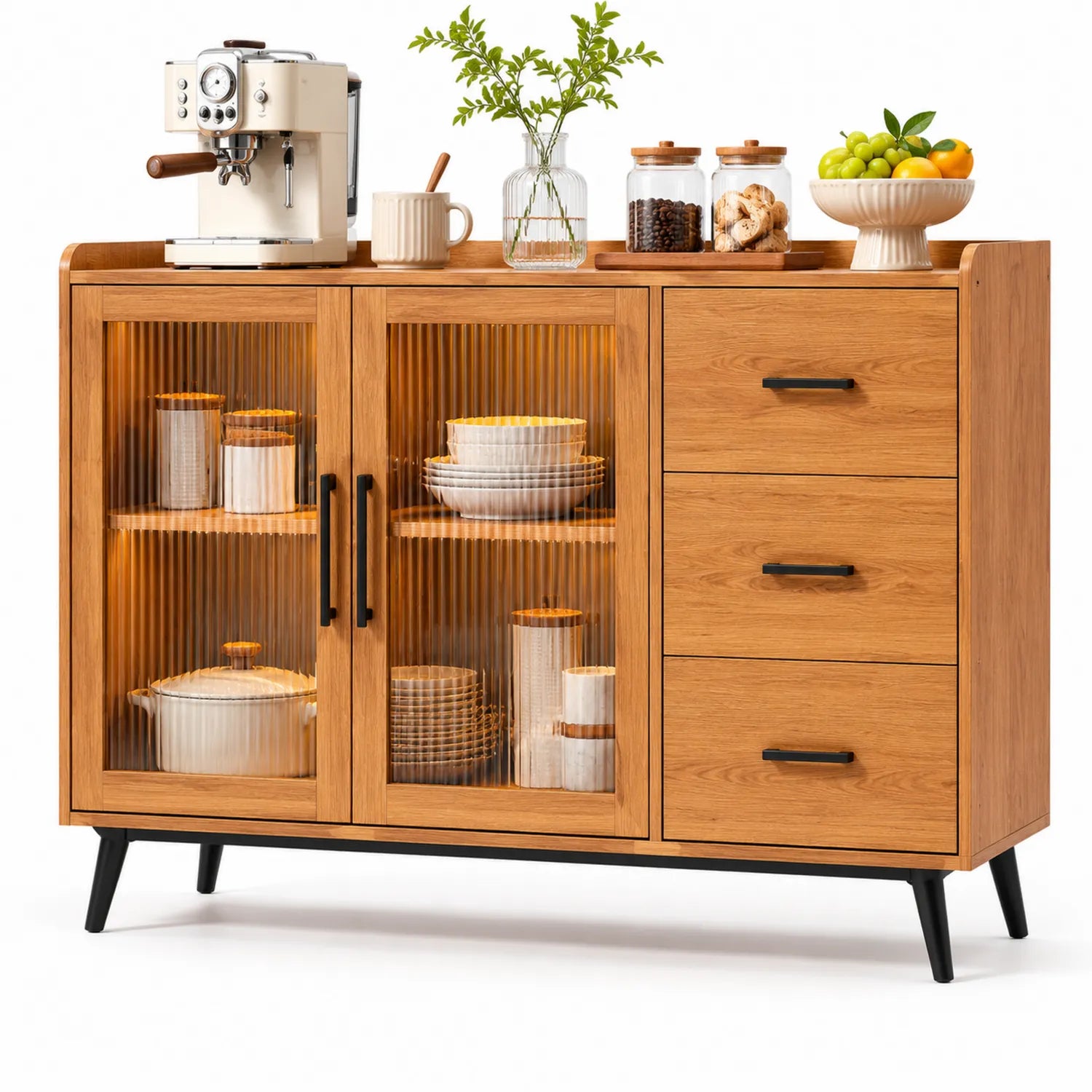Credenza in Legno e Vetro con Cassetti 120x40x85 cm