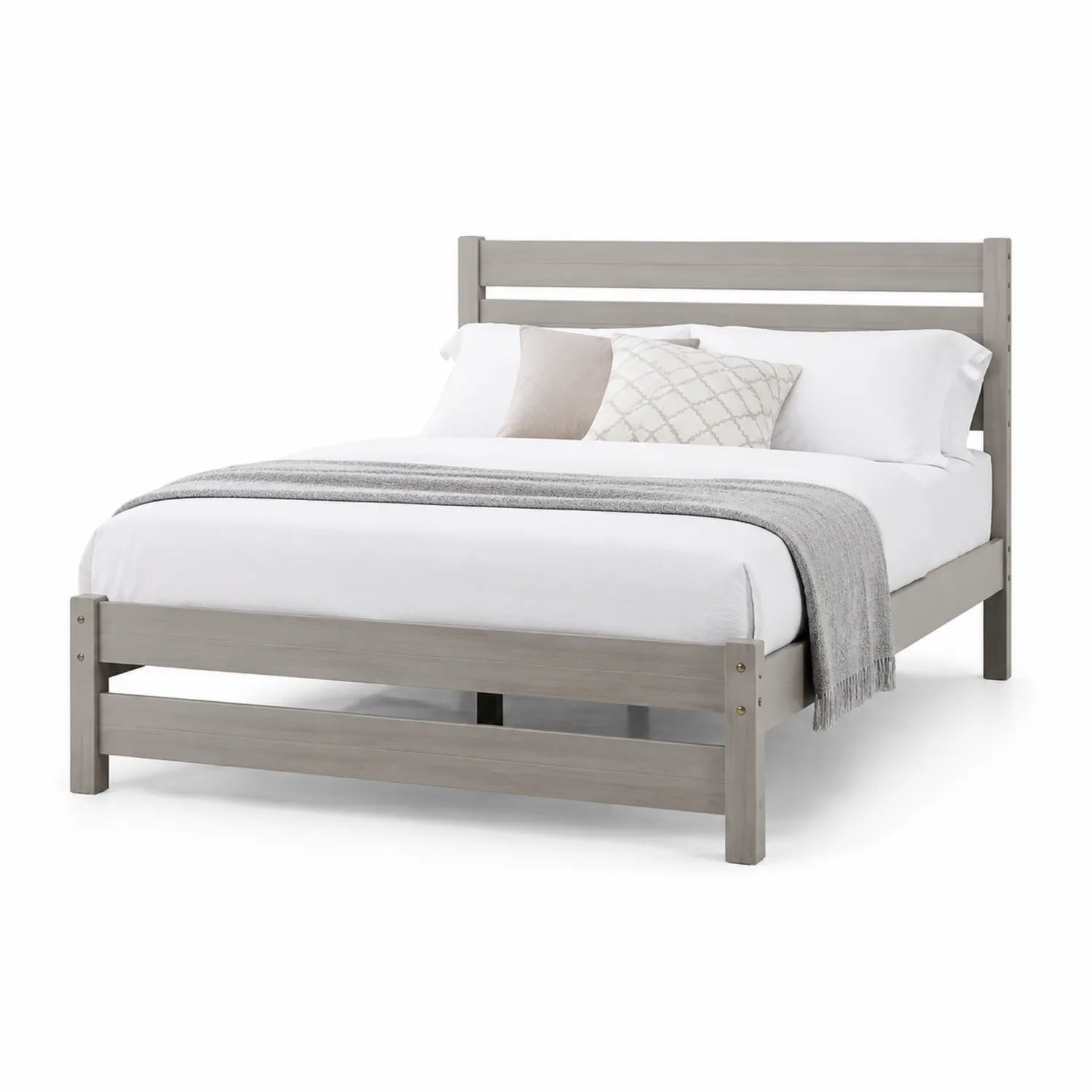 Letto matrimoniale in legno massello grigio con cuscini