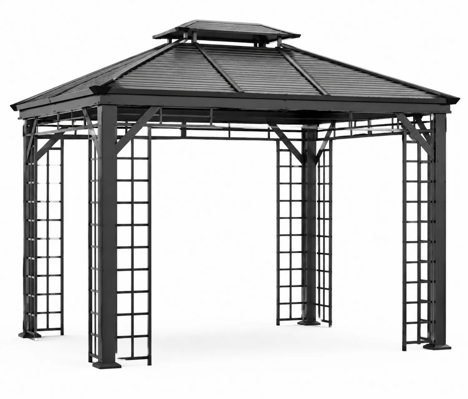 Gazebo Quadrato in Metallo Nero con Tetto in Acciaio