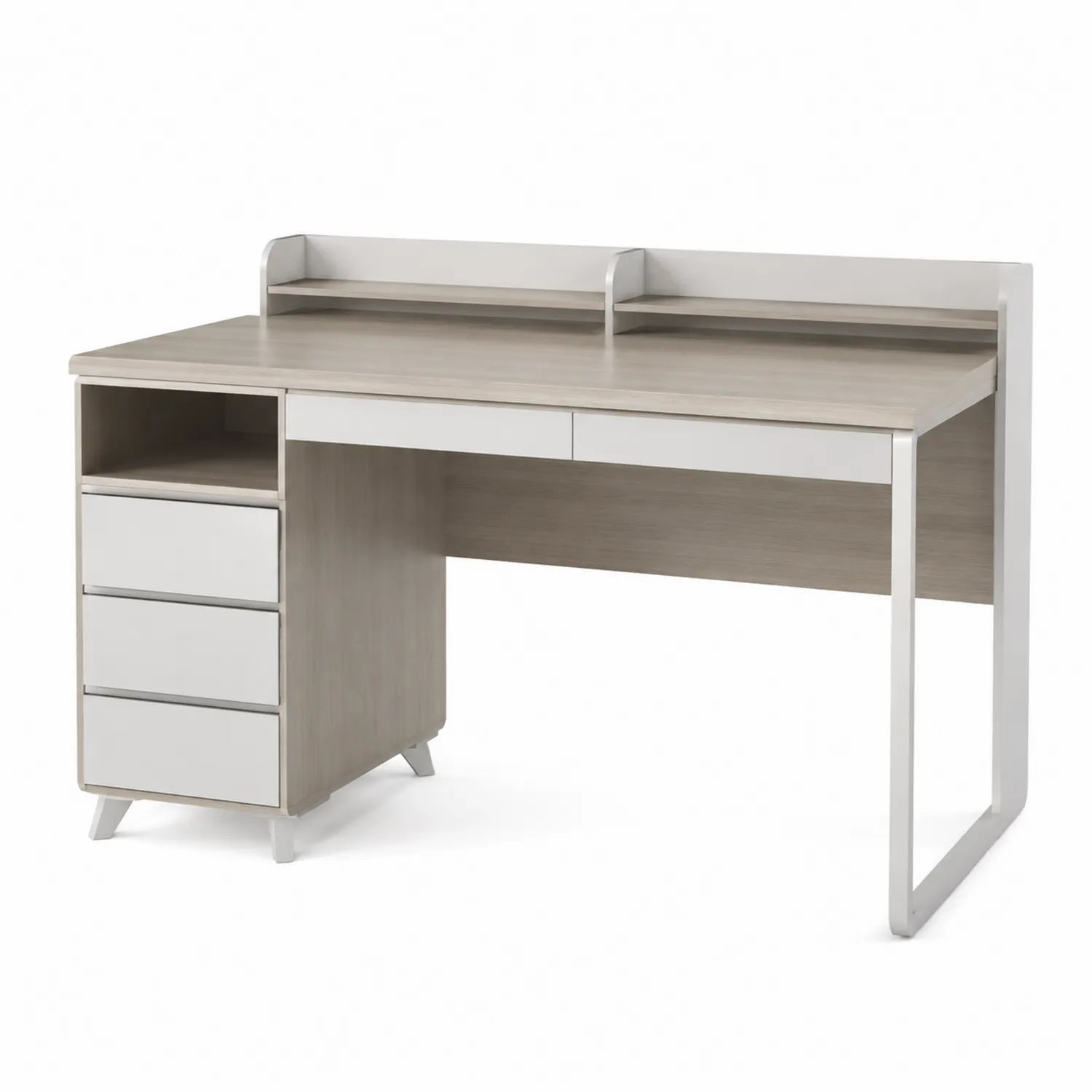 Scrivania in MDF e Metallo con Cassetti Beige/Bianco