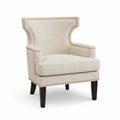 Poltrona in Lino Beige con Gambe in Legno