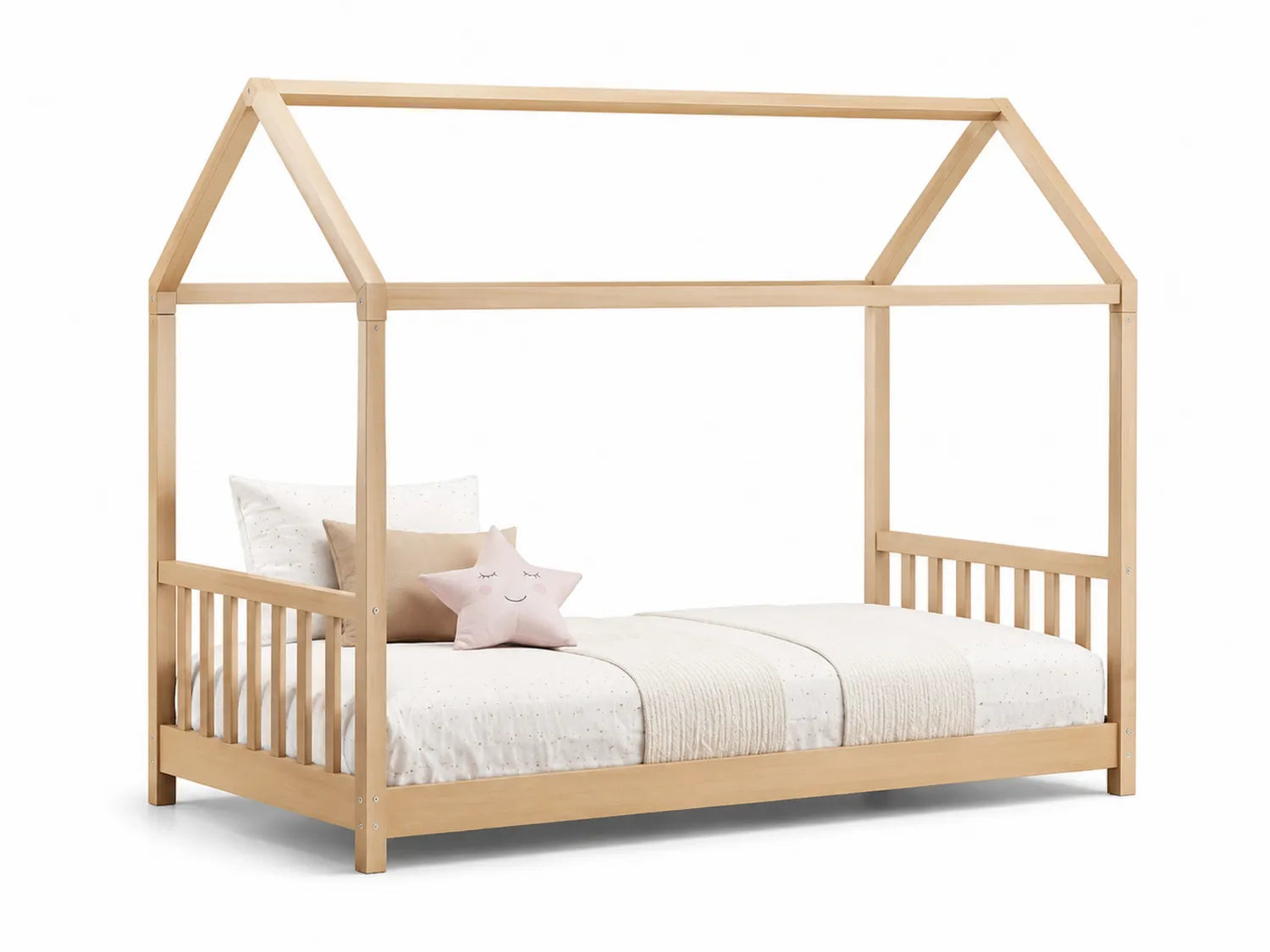 Letto a Forma di Casetta in Legno di Betulla Naturale 200x90 cm per Bambini