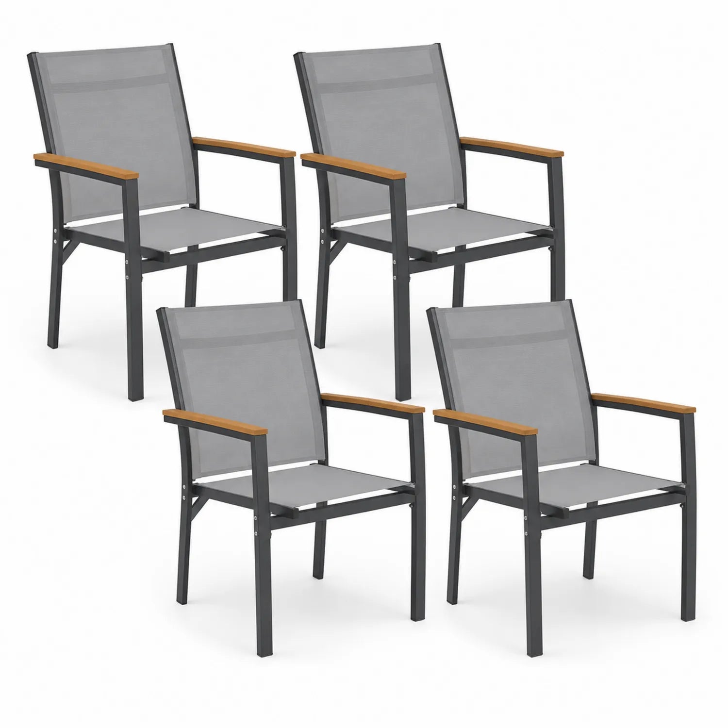 Set di 4 Sedie da Esterno in Alluminio con Braccioli in Legno