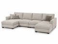 Divano angolare in tessuto beige 5 posti con chaise longue