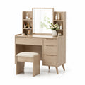Toeletta in Legno MDF con Specchio e Sgabello Imbottito, Rovere Chiaro