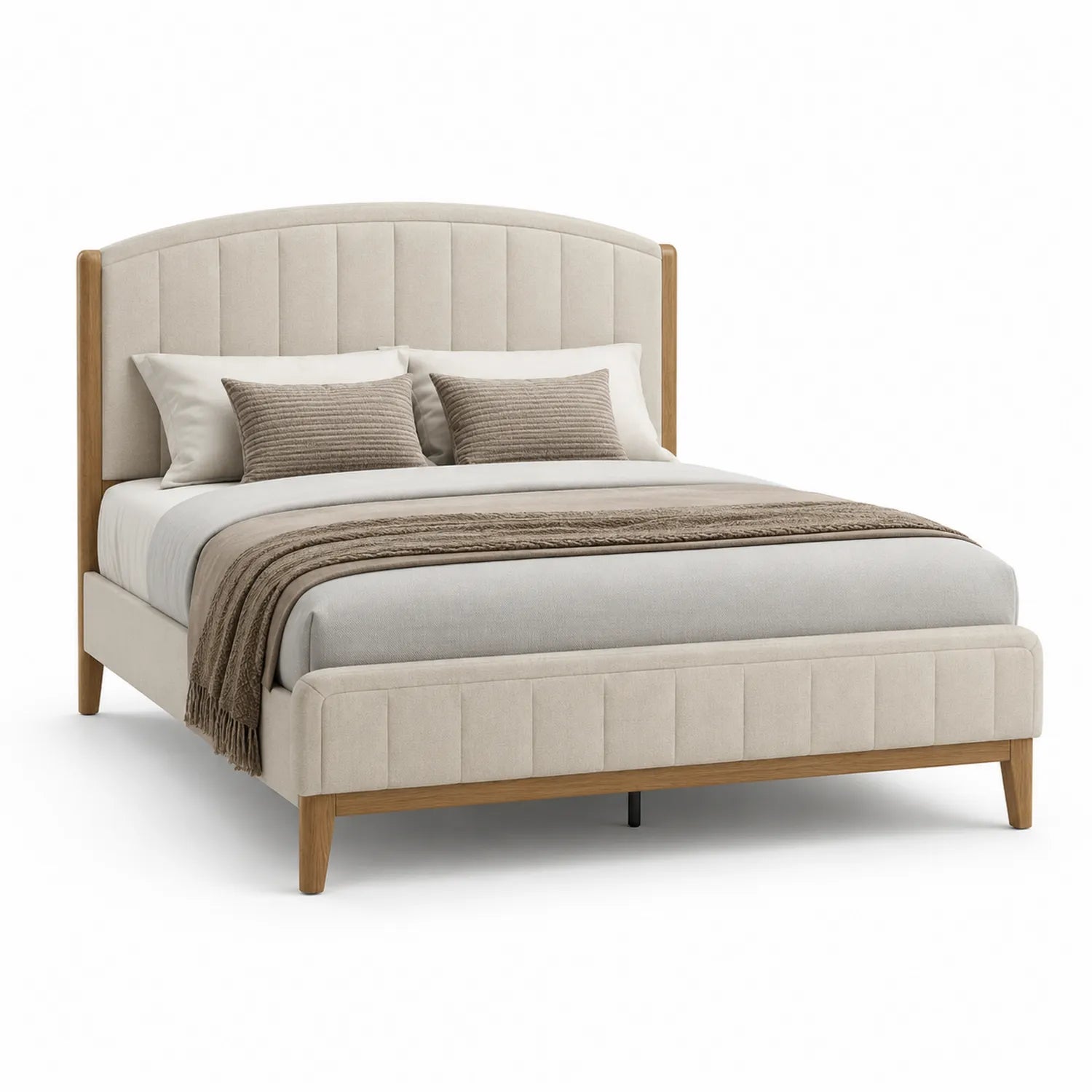 Letto matrimoniale in legno e tessuto