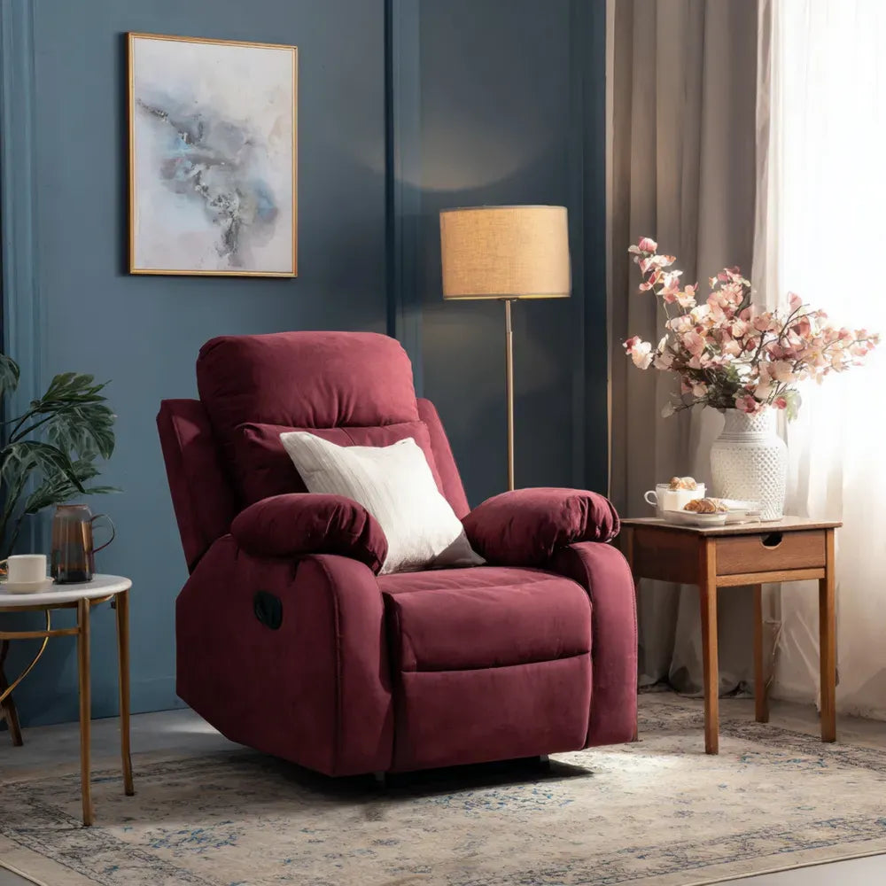 Recliner Chair 85x90x100 cm Fabric Upholstery Burgundy Modern Design