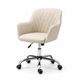 Sedia da Ufficio in Ecopelle Beige con Struttura in Acciaio