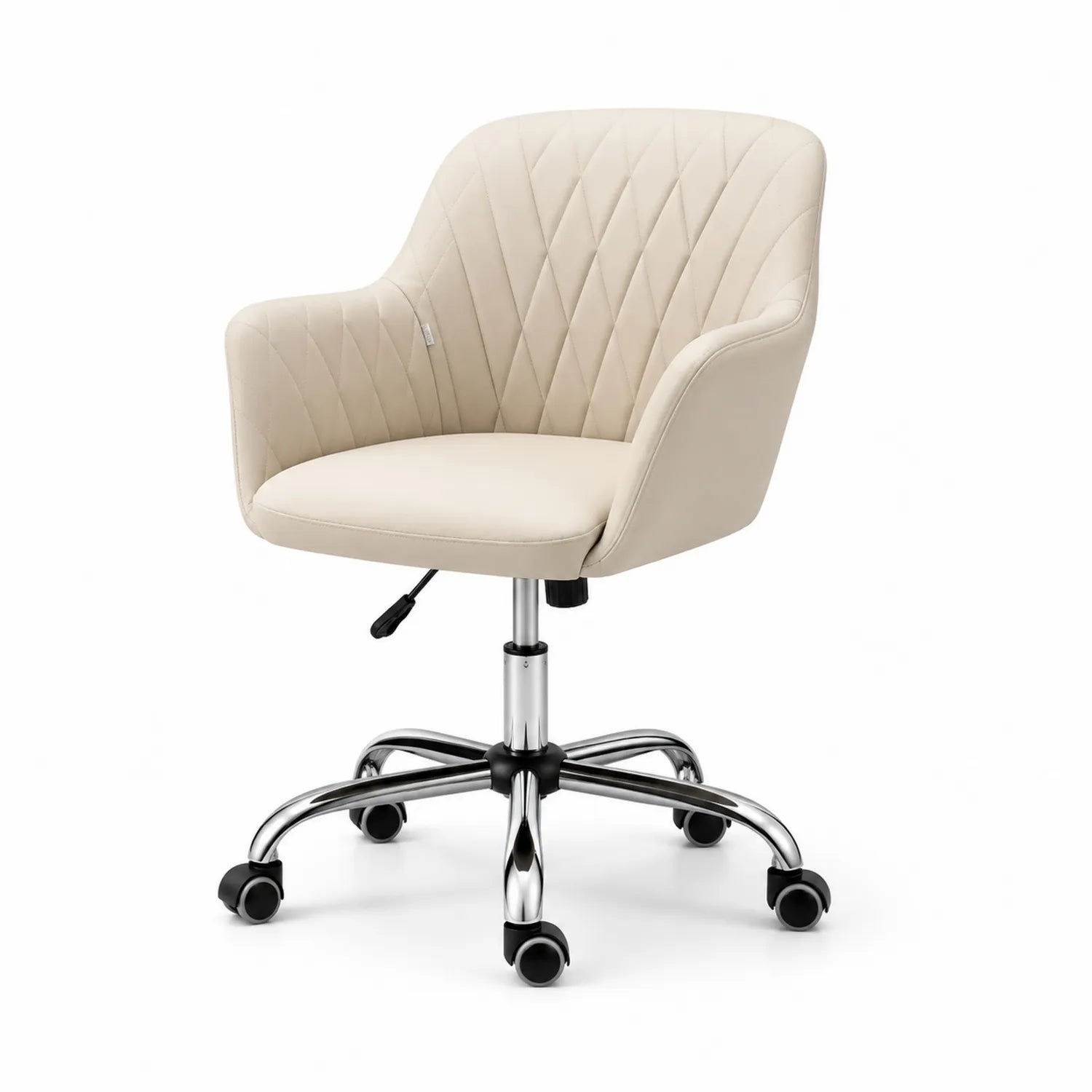 Sedia da Ufficio in Ecopelle Beige con Struttura in Acciaio